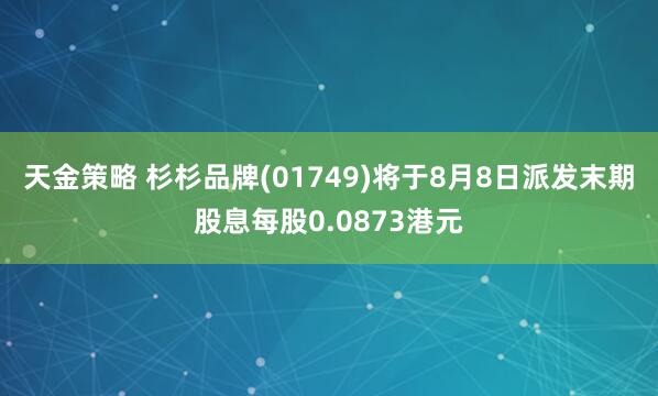 天金策略 杉杉品牌(01749)将于8月8日派发末期股息每股0.0873港元